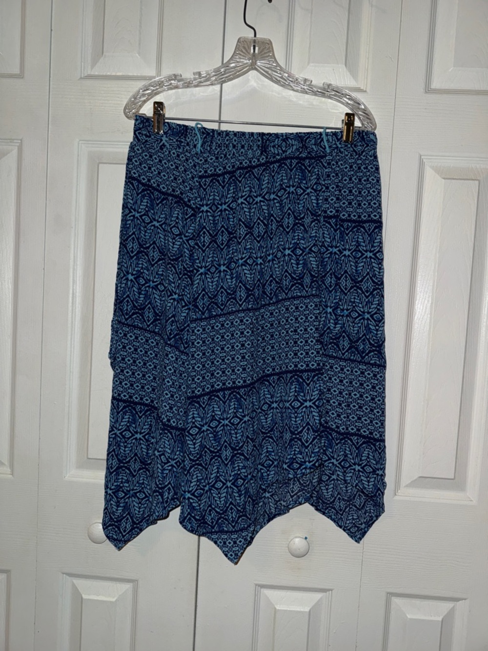 Faded Glory Navy Blue Printed Asymmetrical Handkerchief Hem Skirt